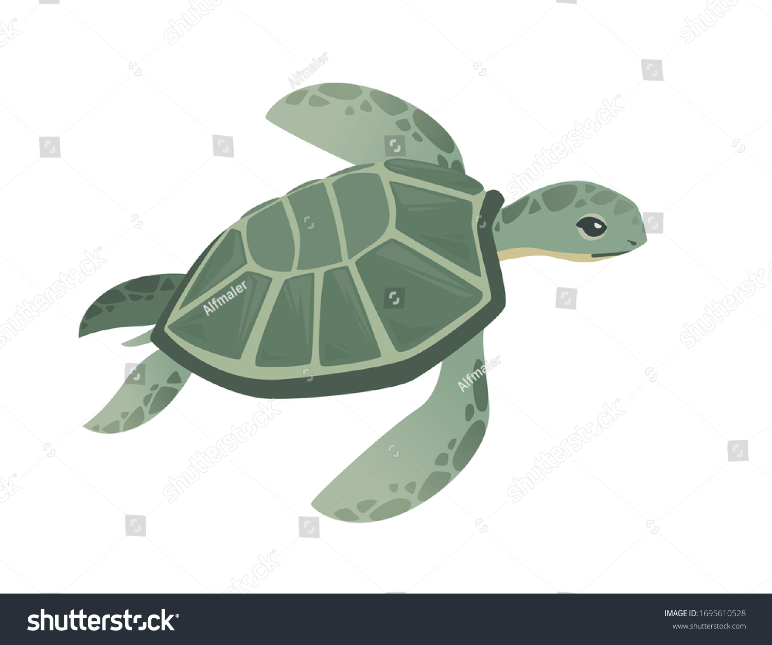 Big Green Sea Turtle Cartoon Cute Stock Vector (Royalty Free ...