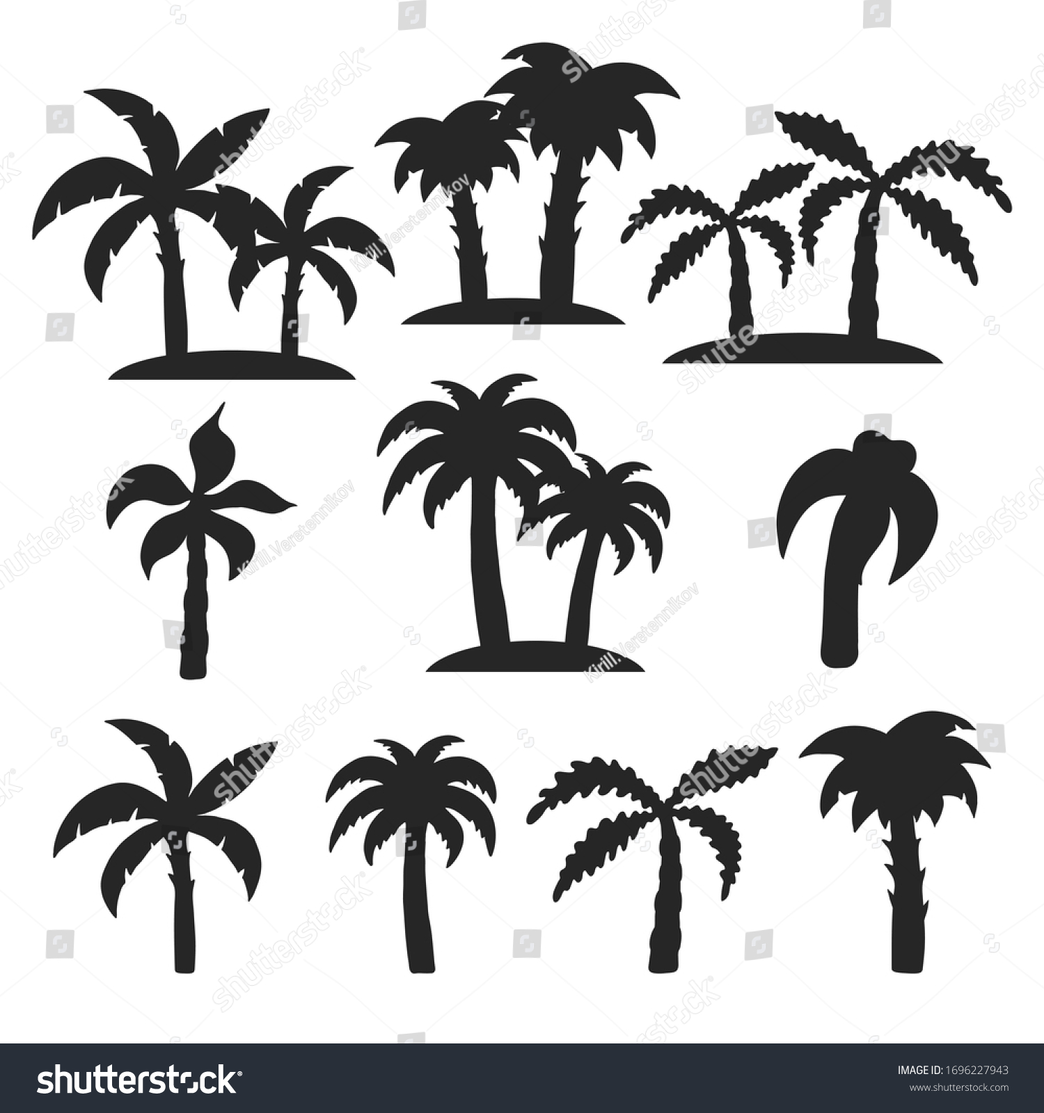 Hand Drawn Tropical Trees Silhouette Set Stock Vector (Royalty Free ...