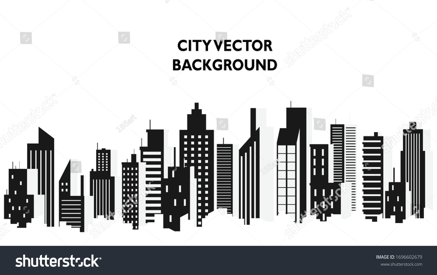 Black White Silhouette City Building Flat Stock Vector (Royalty Free ...