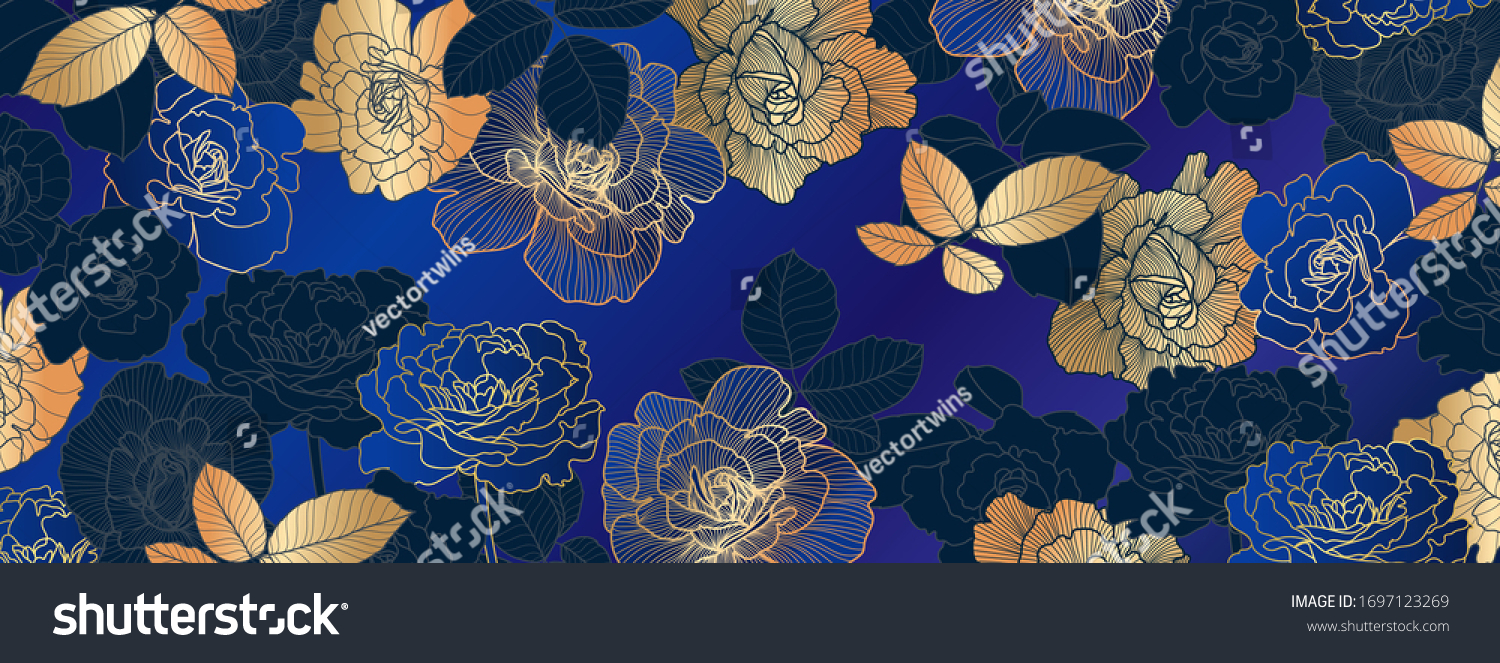 Luxury Golden Blue Floral Wallpaper Design Stock Vector (Royalty Free