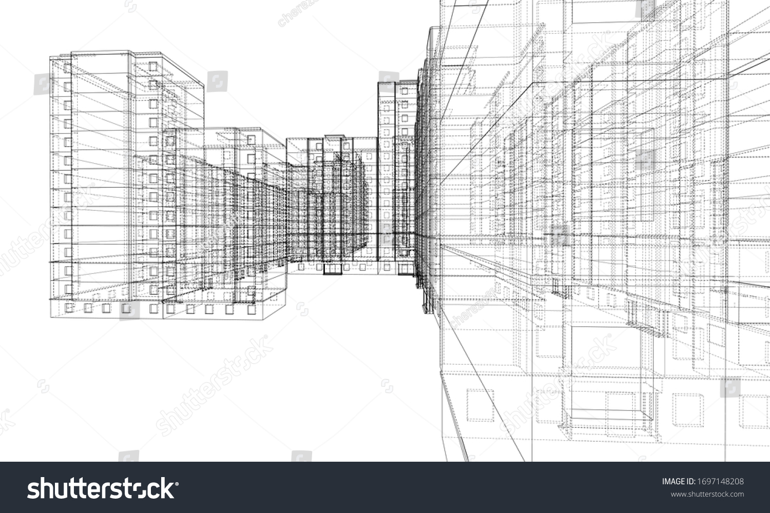 Vector Wireframe Model Multistorey Residential Building Stock Vector 