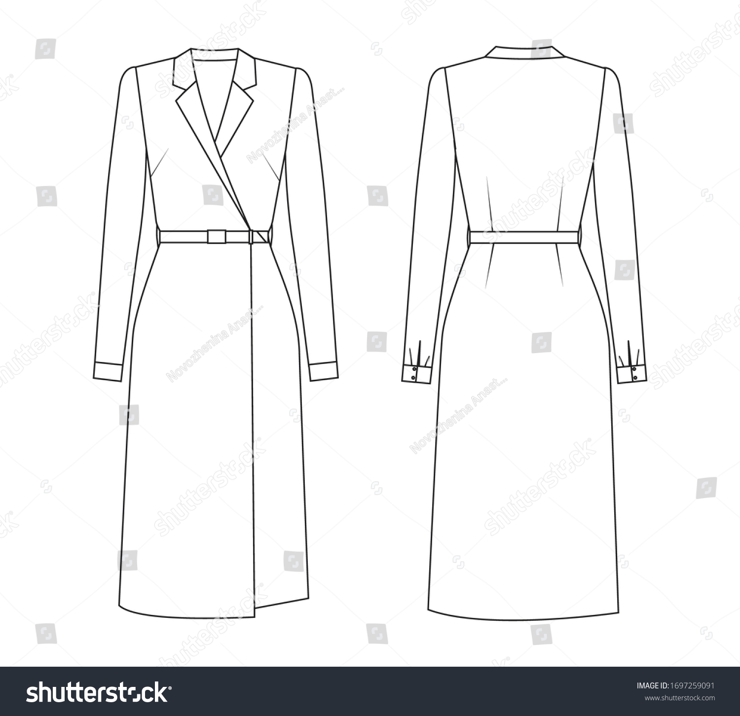 Fashion Technical Drawing Wrap Dress Turndown Stock Vector (Royalty ...