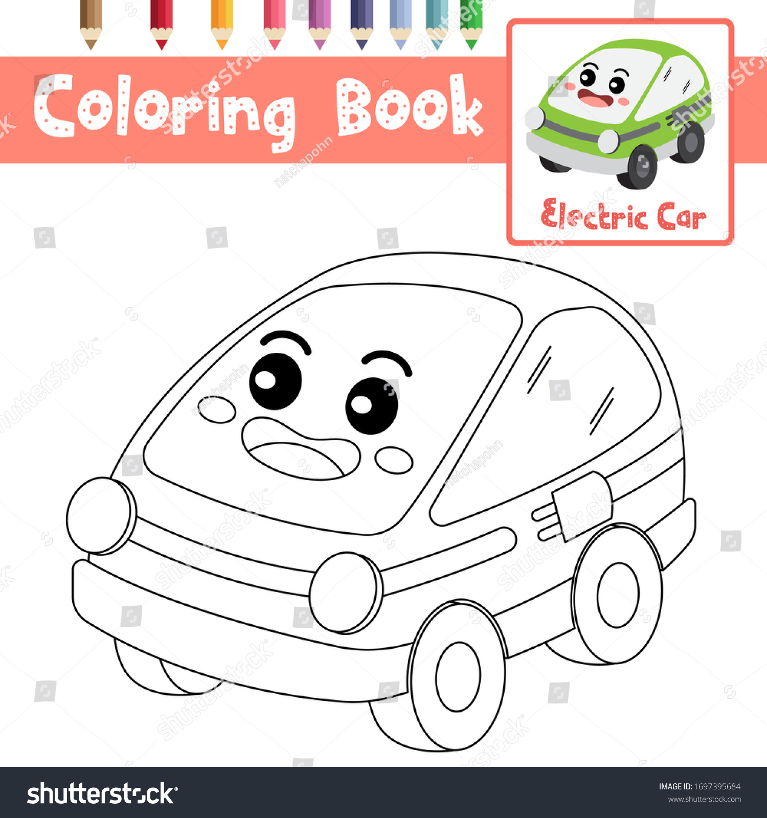 Coloring Page Cute Electric Car Cartoon Stock Vector (Royalty Free ...