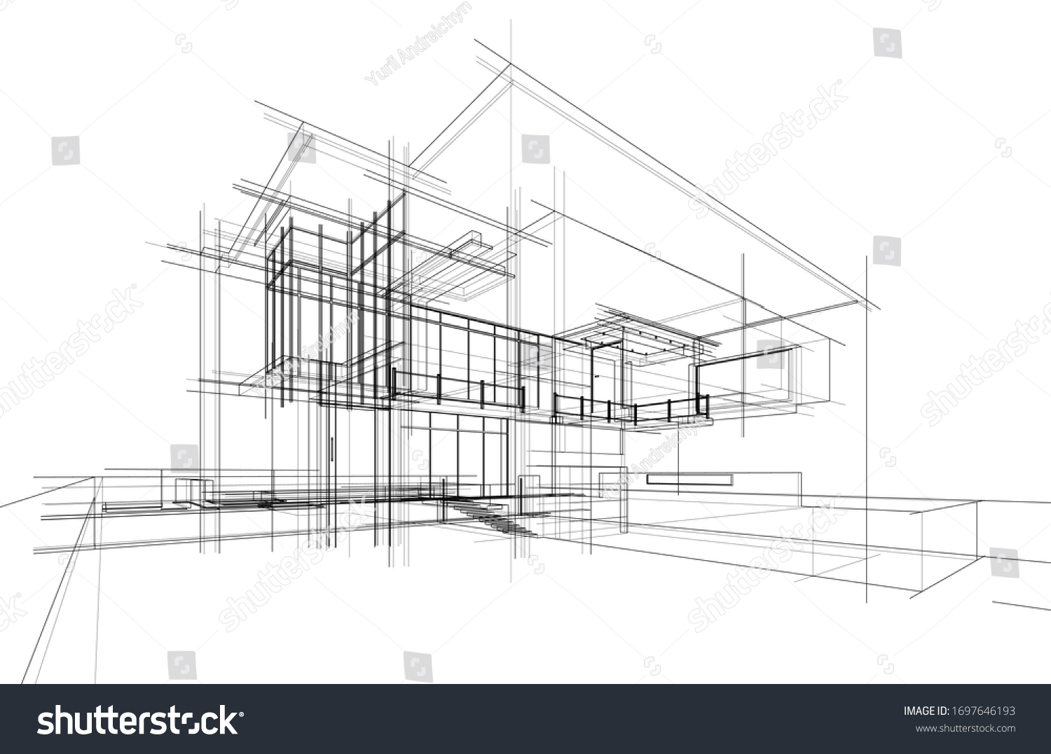 House Building Sketch Architecture 3d Stock Vector (Royalty Free ...