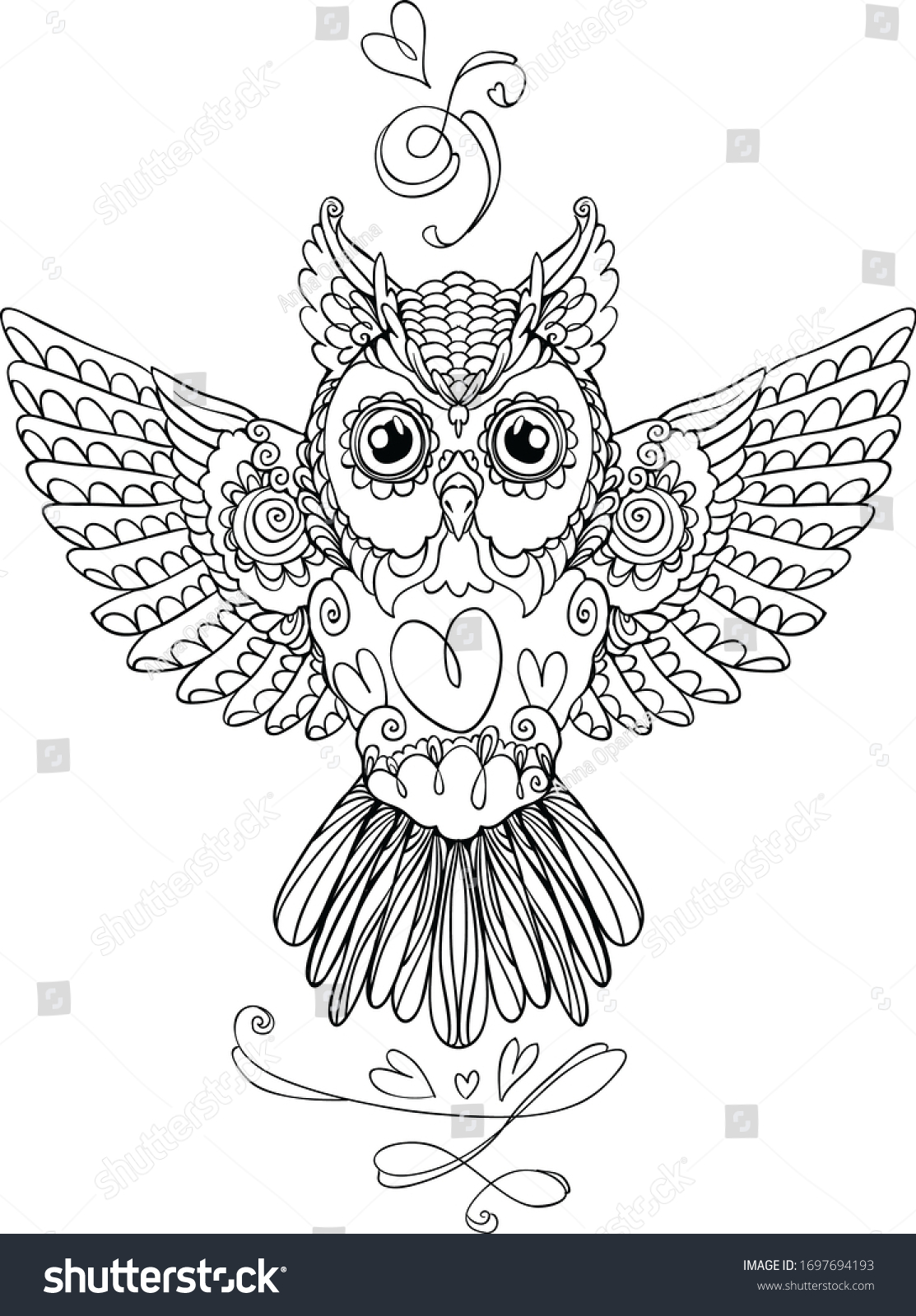 Owl Bird Coloring Book Page Doodle Stock Illustration 1697694193