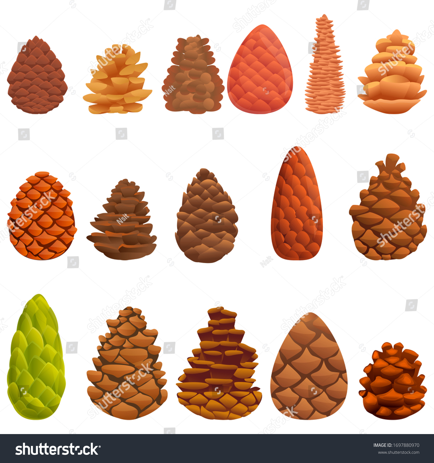 Pine Cone Icons Set Cartoon Set Stock Vector Royalty Free 1697880970 Shutterstock 