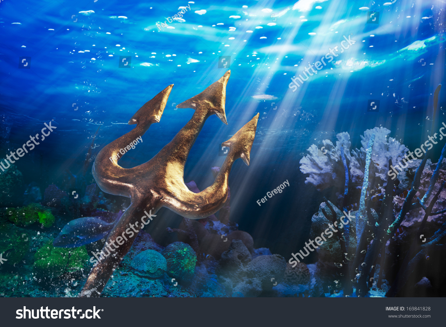 Poseidons Trident Under Sea Photo Composite Stock Illustration