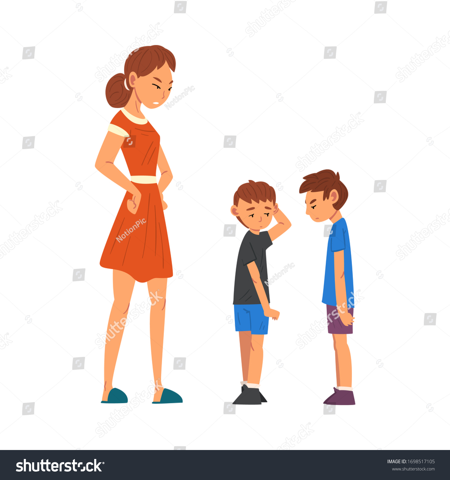 Angry Mother Scolding Her Naughty Sons Stock Vector Royalty Free 1698517105 Shutterstock 