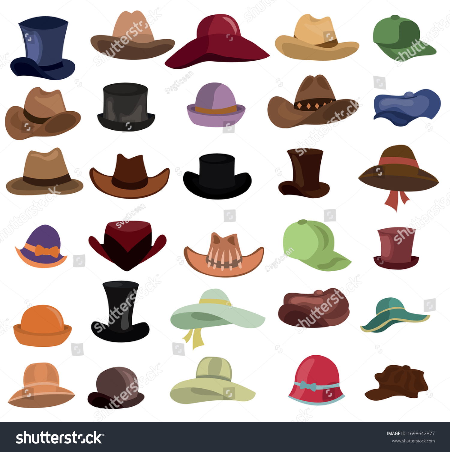 Hats Set Types Hats Vector Stock Vector (Royalty Free) 1698642877 ...