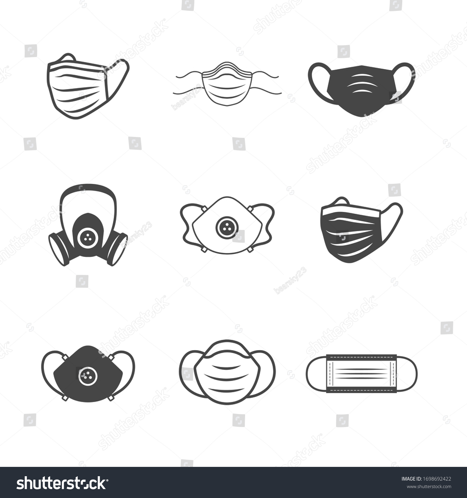 Sanitation Protection Facemask Ppe Icon Set Stock Vector (Royalty Free ...