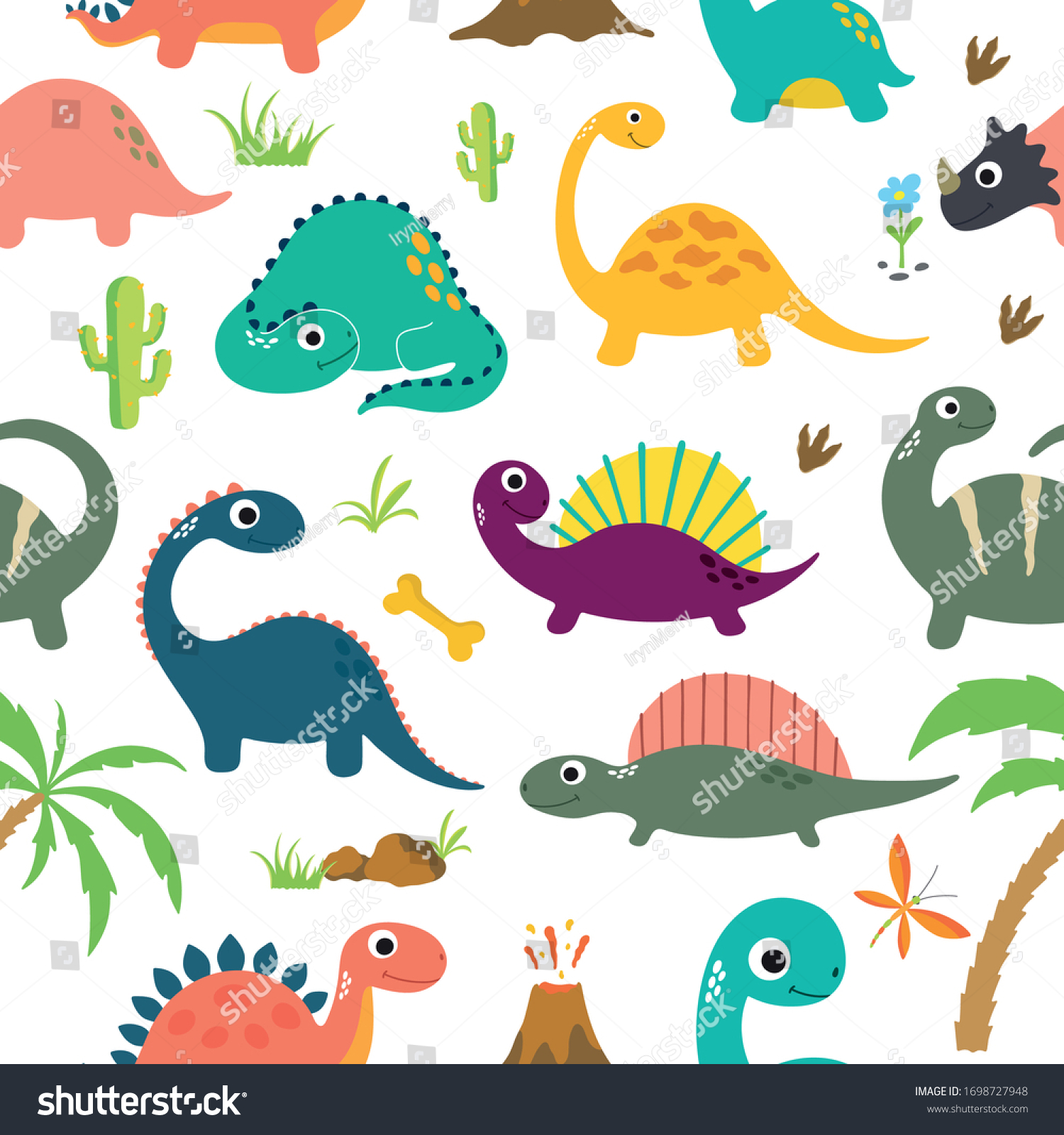 Cute Dinosaur Seamless Pattern Vector Illustration Stock Vector ...