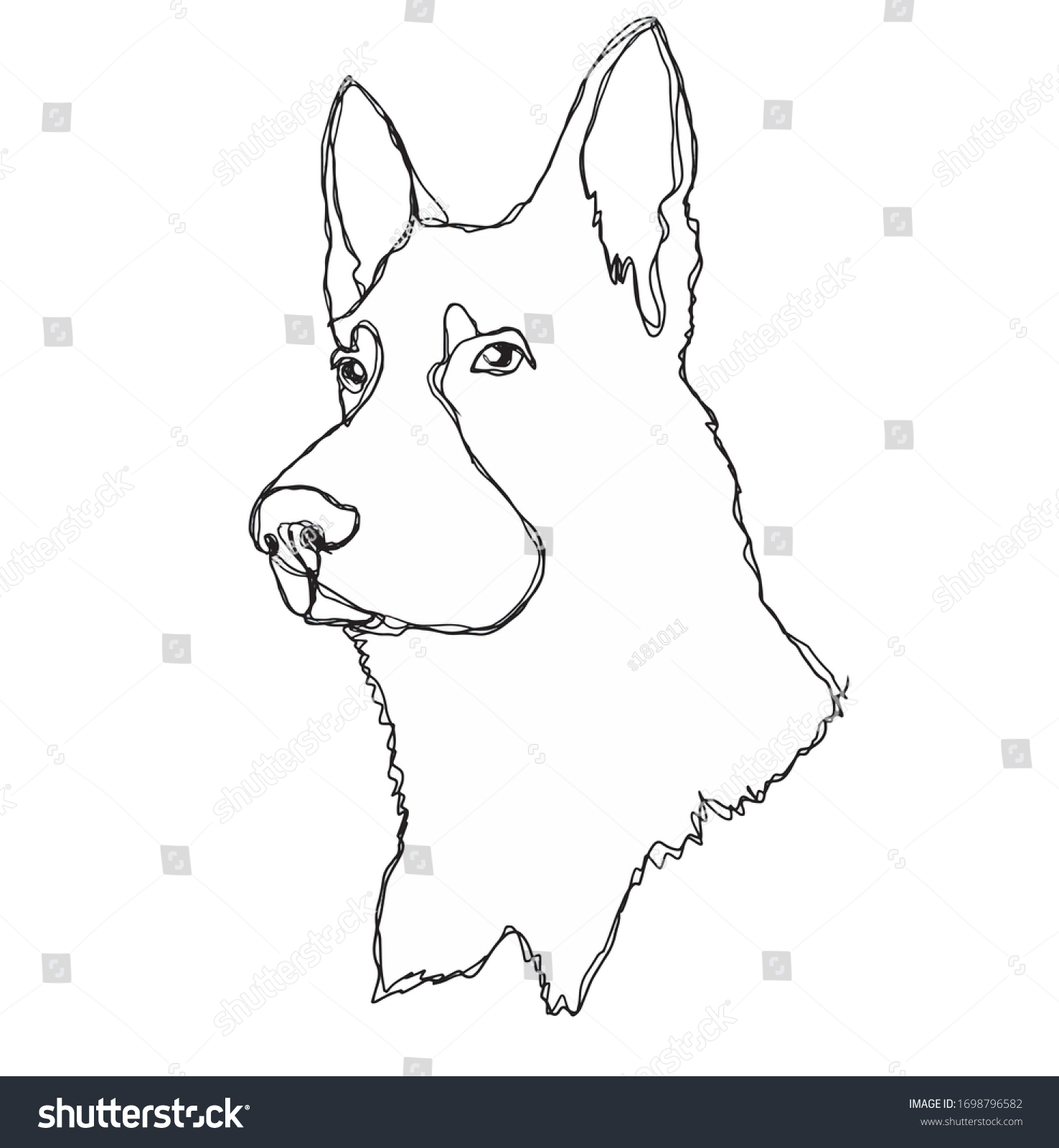 German Shepard Dog Head Line Art Stock Vector (Royalty Free) 1698796582