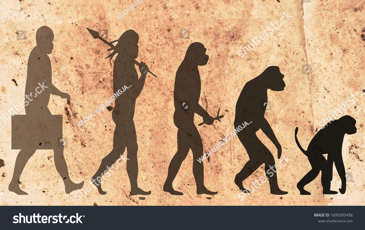Silhouette Evolution Human On Old Paper Stock Illustration 1699305436 |  Shutterstock