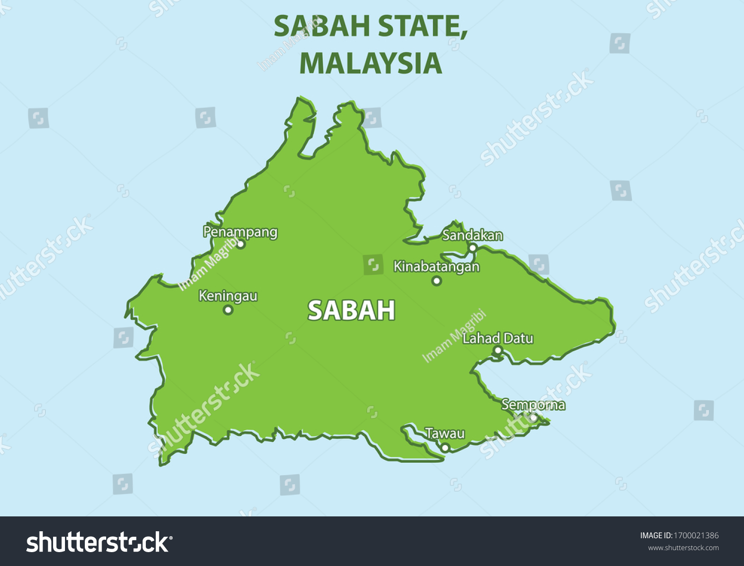 Sabah State Map Malaysia Country Stock Vector (Royalty Free) 1700021386 ...