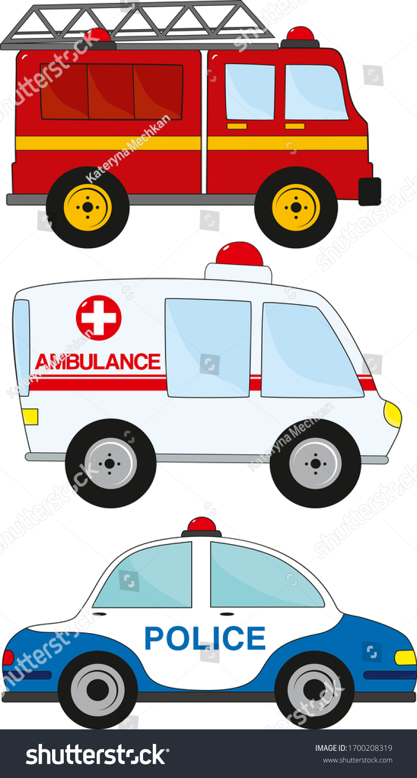 Set Three Cartoon Vector Emergency Vehicles Stock Vector (Royalty Free ...