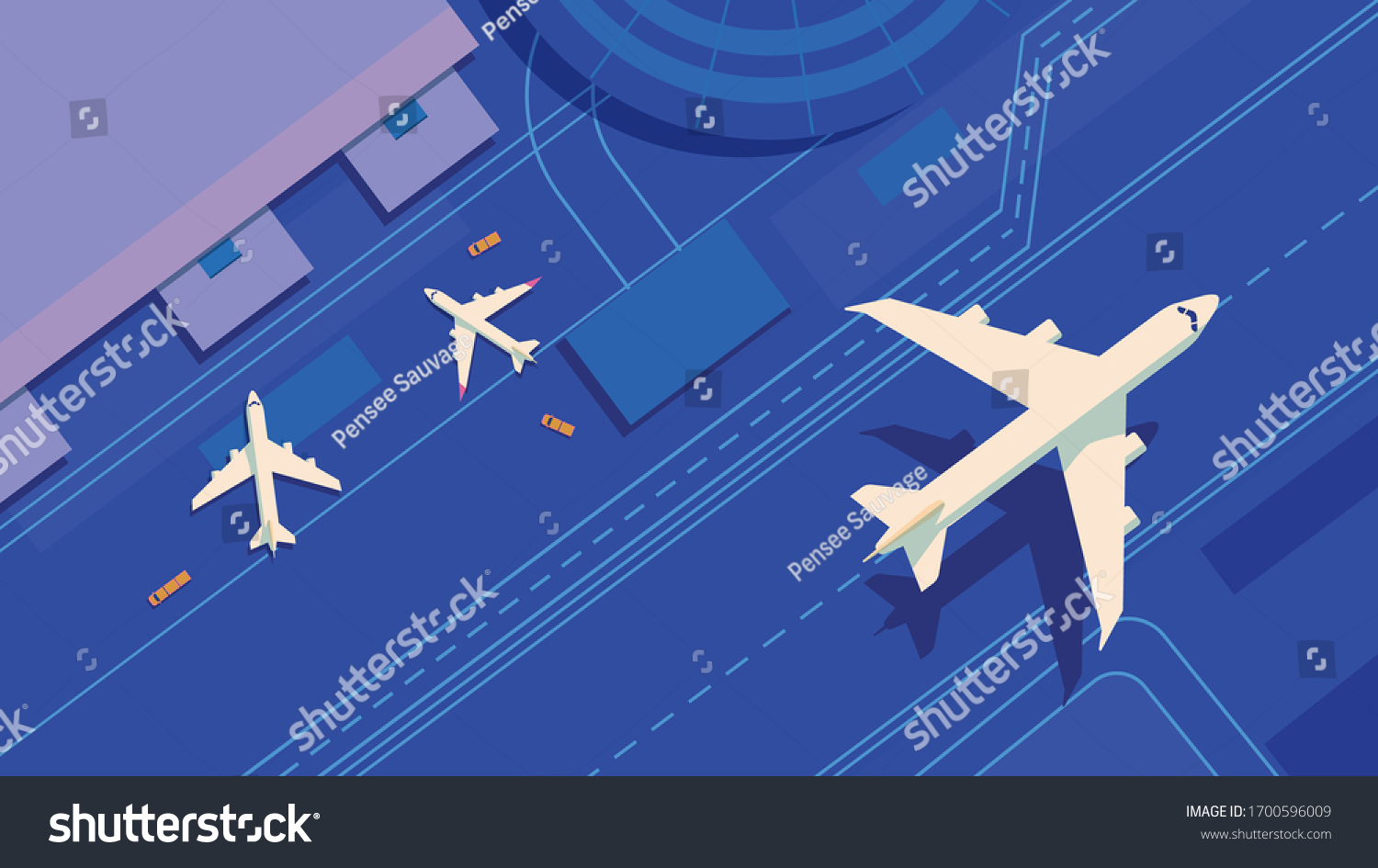 Top Aerial View Airport Terminal Runway Stock Vector (Royalty Free ...