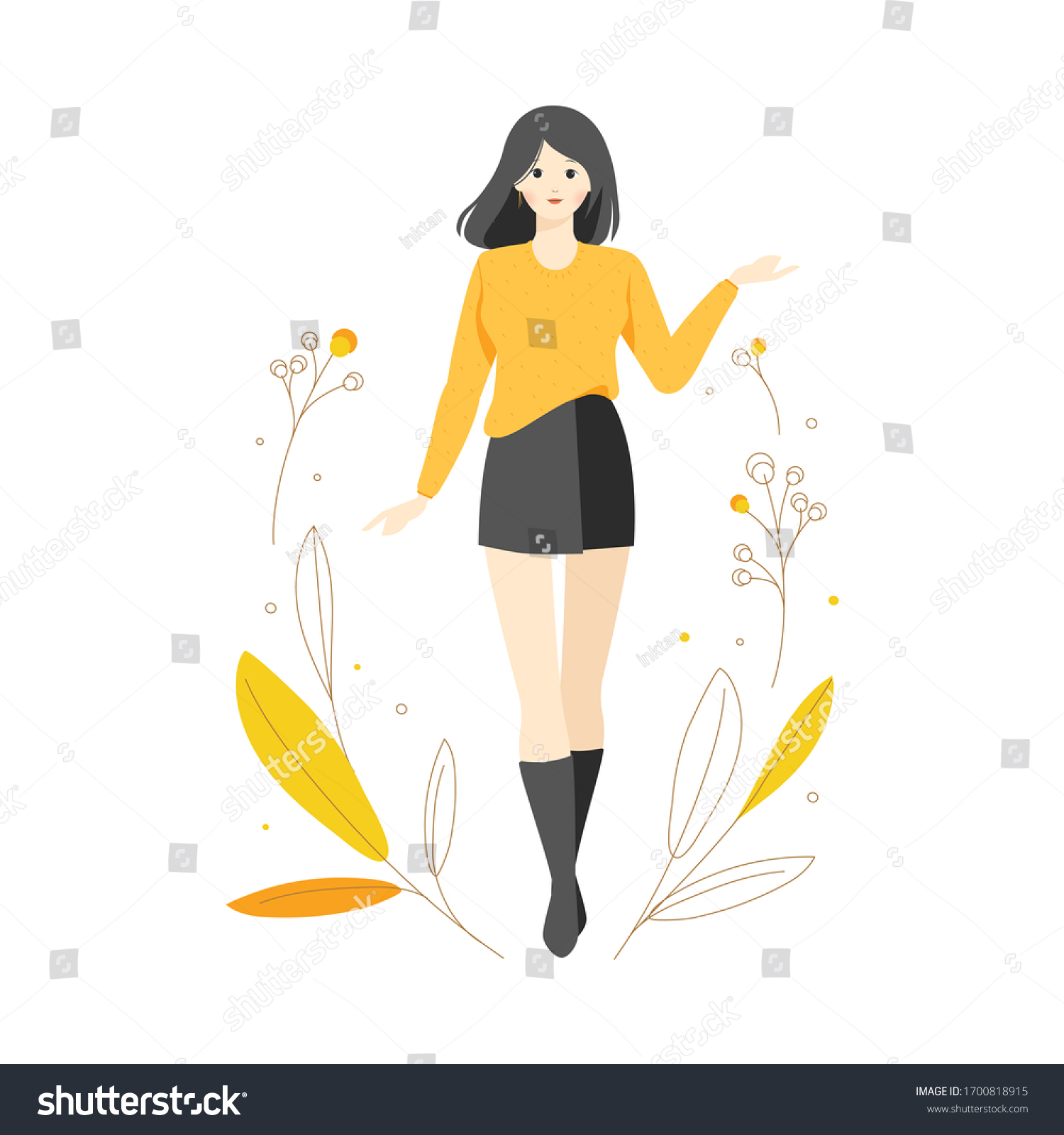 Fashion Model Character Style Pose Flower Stock Vector (Royalty Free ...