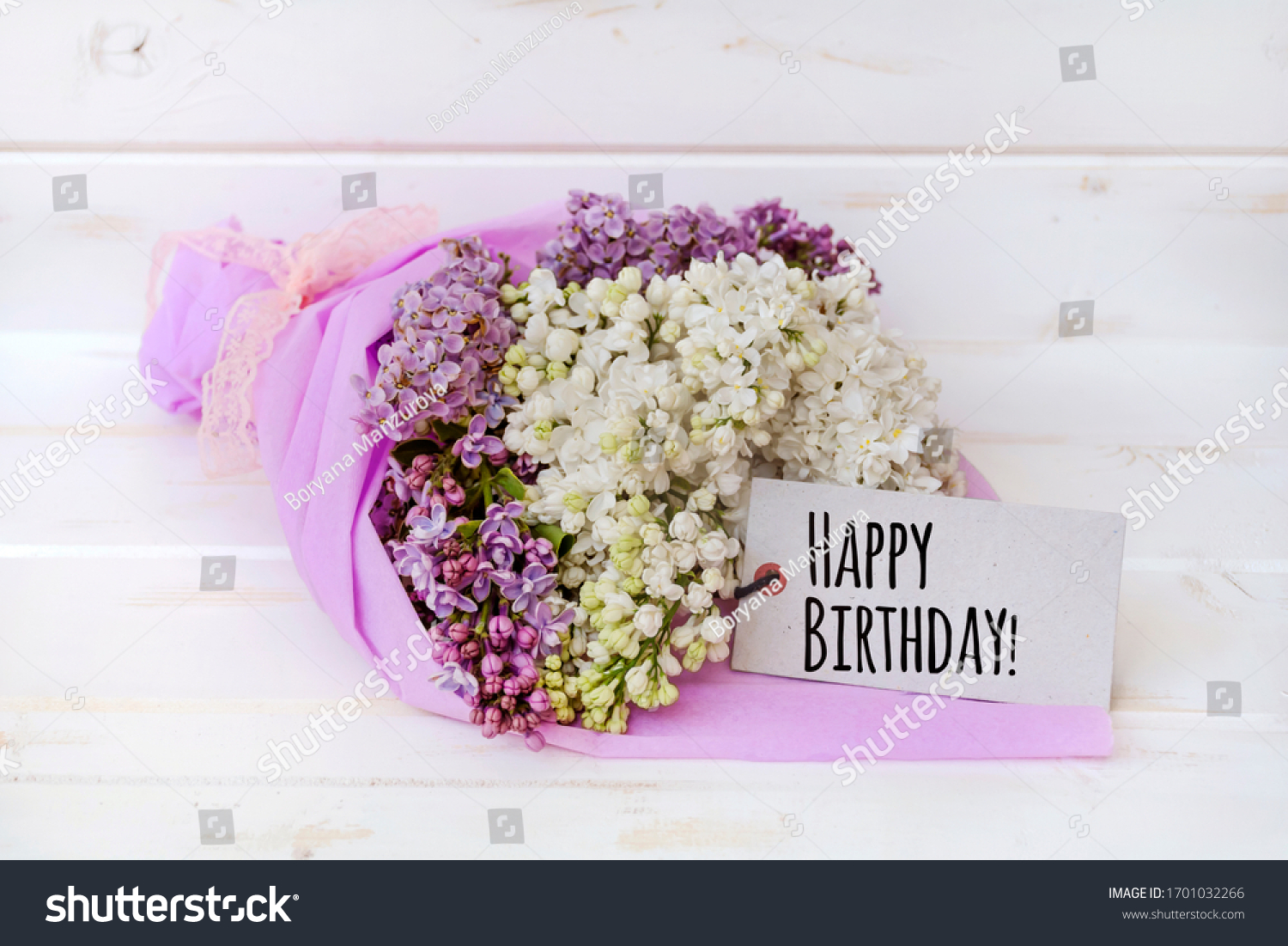 Bouquet Lilac Happy Birthday Greeting Card Stock Photo 1701032266 ...
