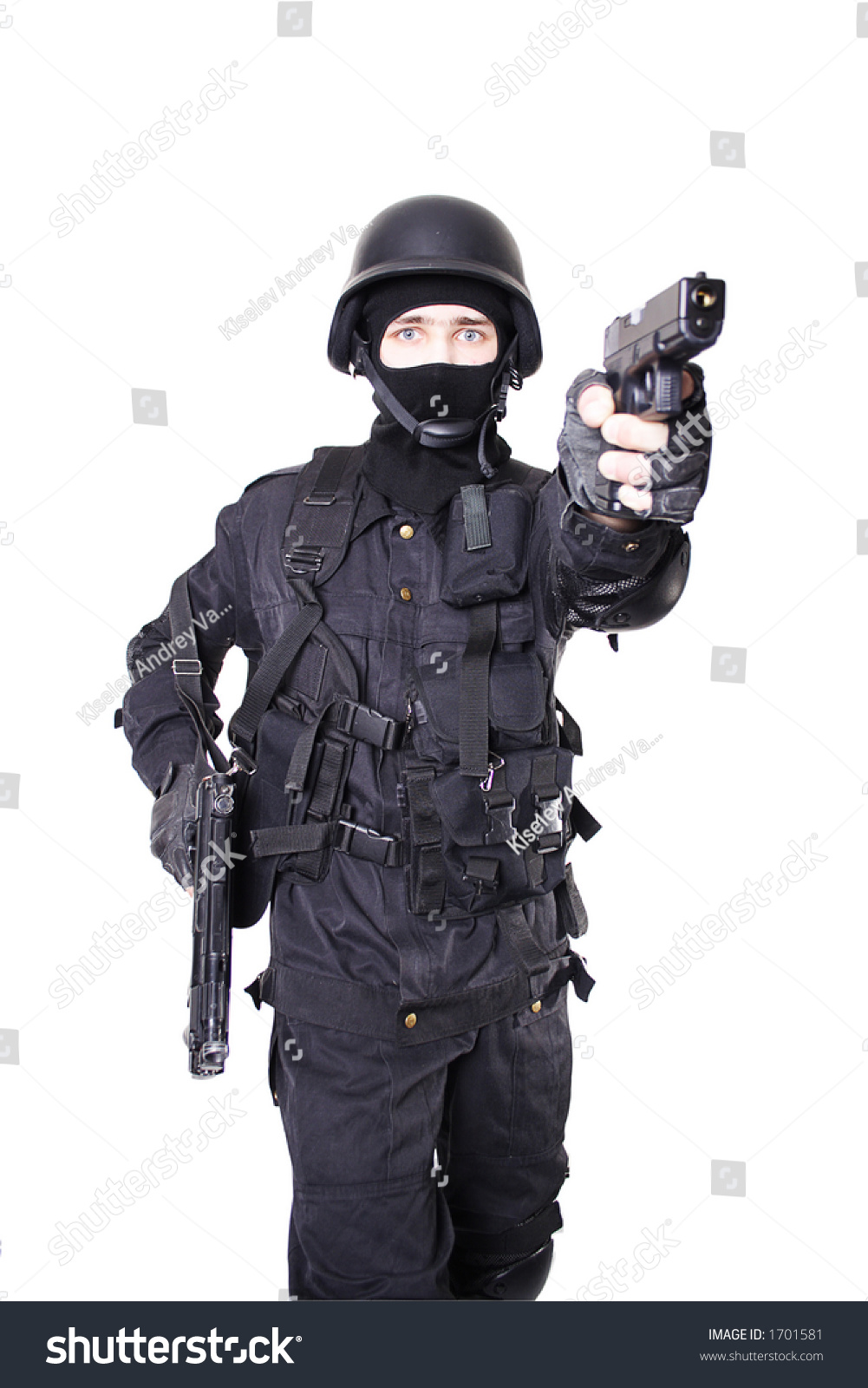 Shot Soldier Holding Gun Uniform Conforms Stock Photo 1701581 ...