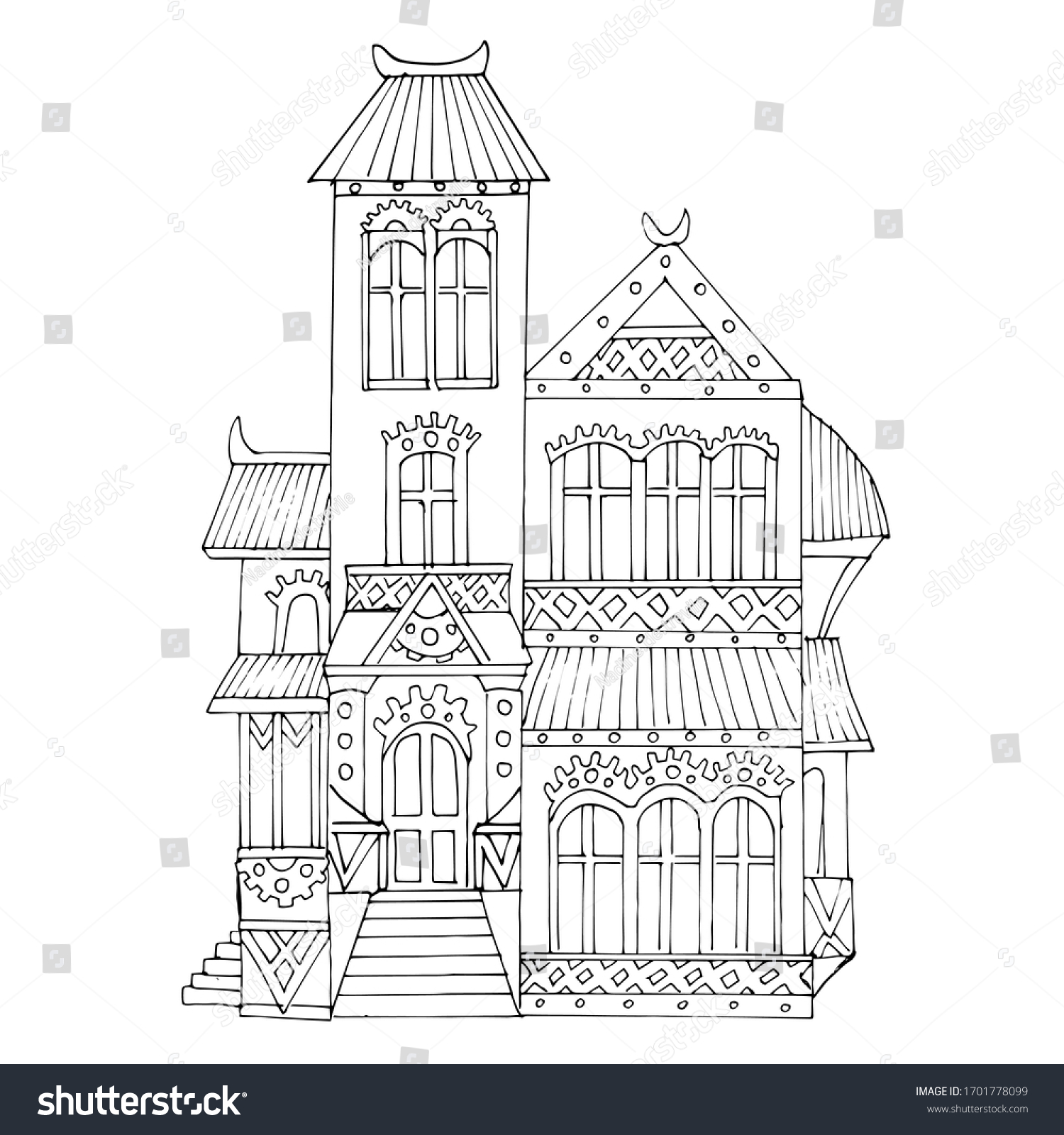 Vector Illustration Steampunk House Victorianstyle Fantastic Stock