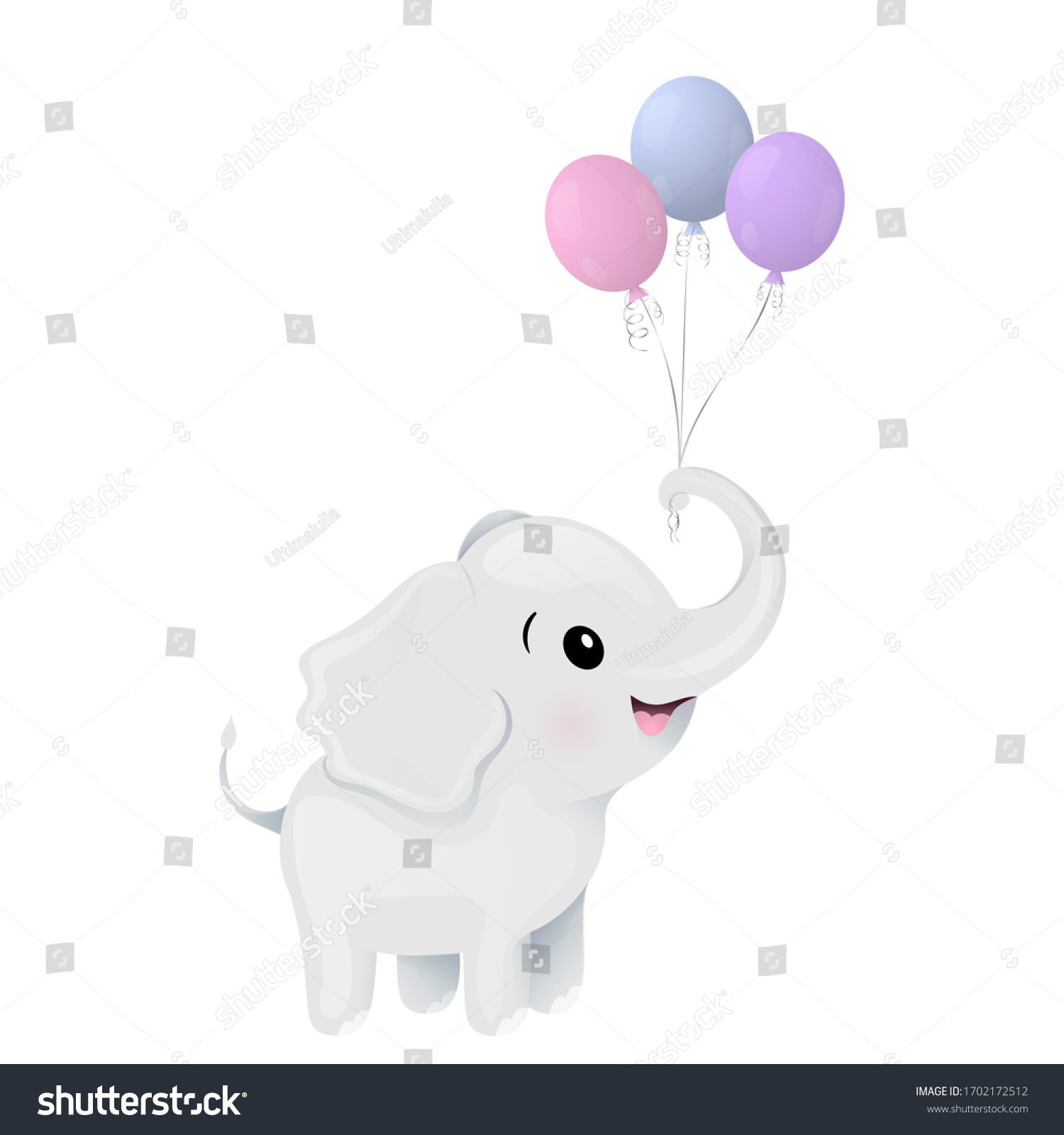 Cute Baby Elephant Holds Balloons Vector Stock Vector (Royalty Free ...