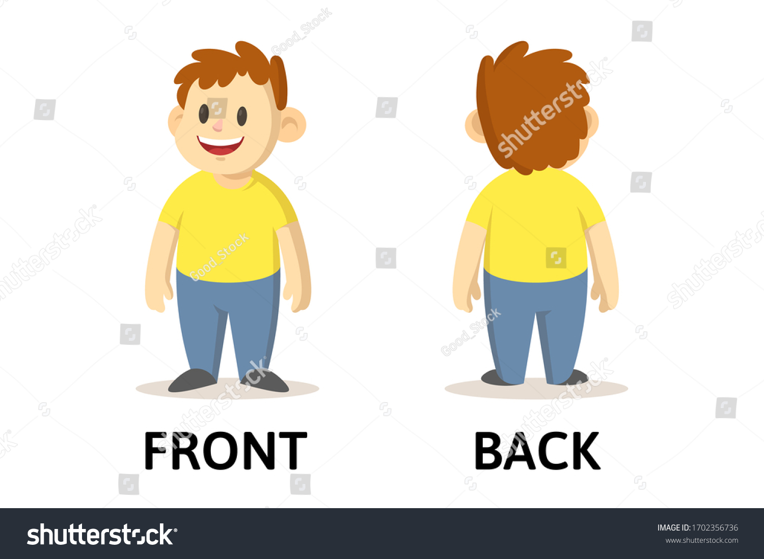 Words Front Back Textcard Cartoon Characters Stock Vector Royalty Free