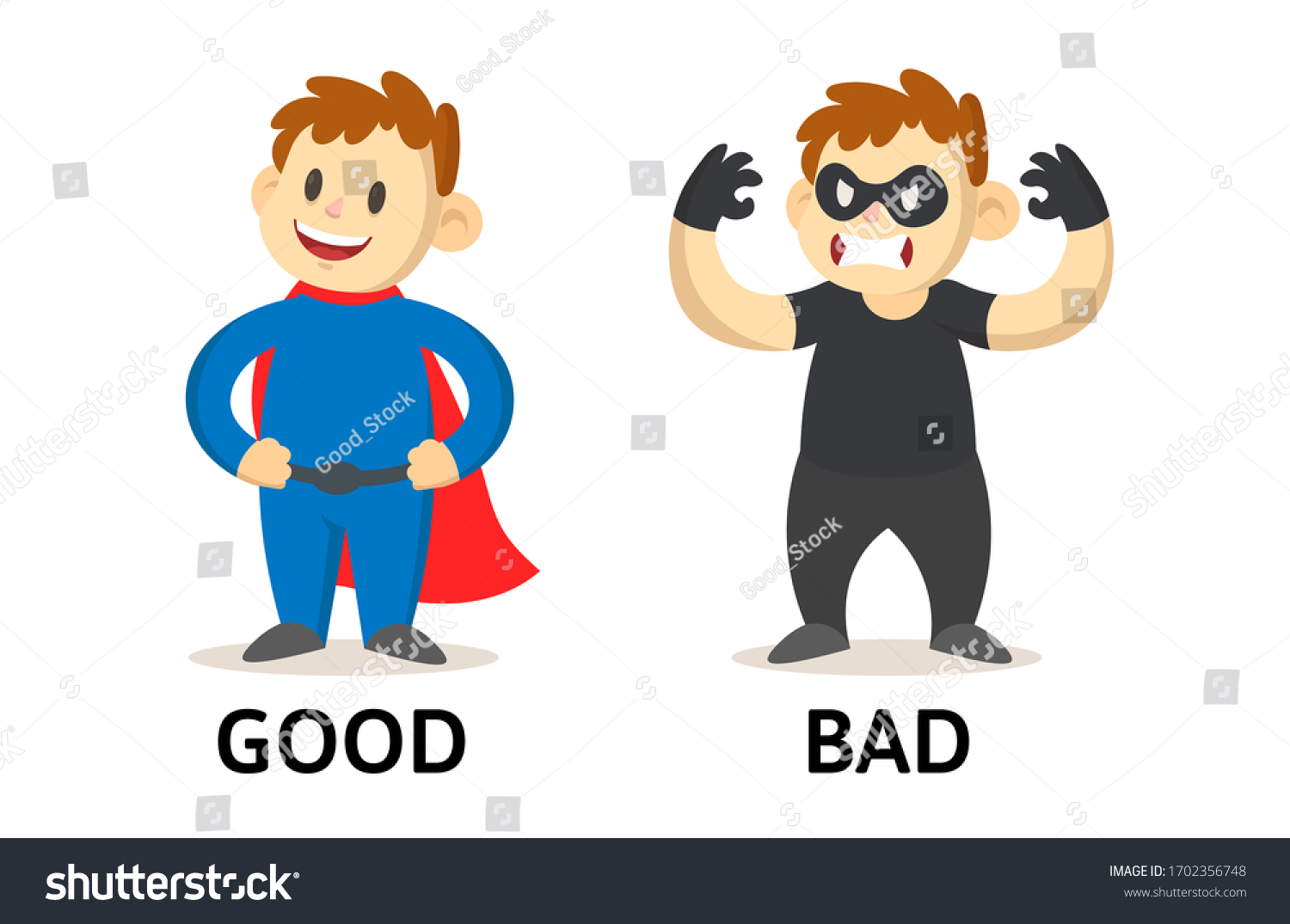 words-good-bad-textcard-cartoon-characters-stock-vector-royalty-free