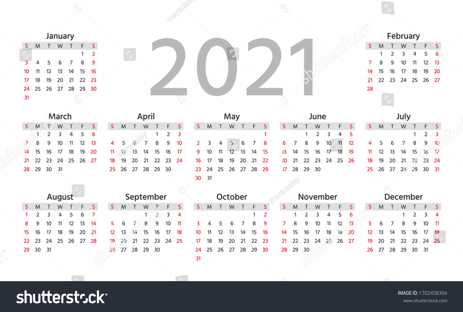 2021 Calendar Week Starts Sunday Stationery Stock Vector (Royalty Free ...