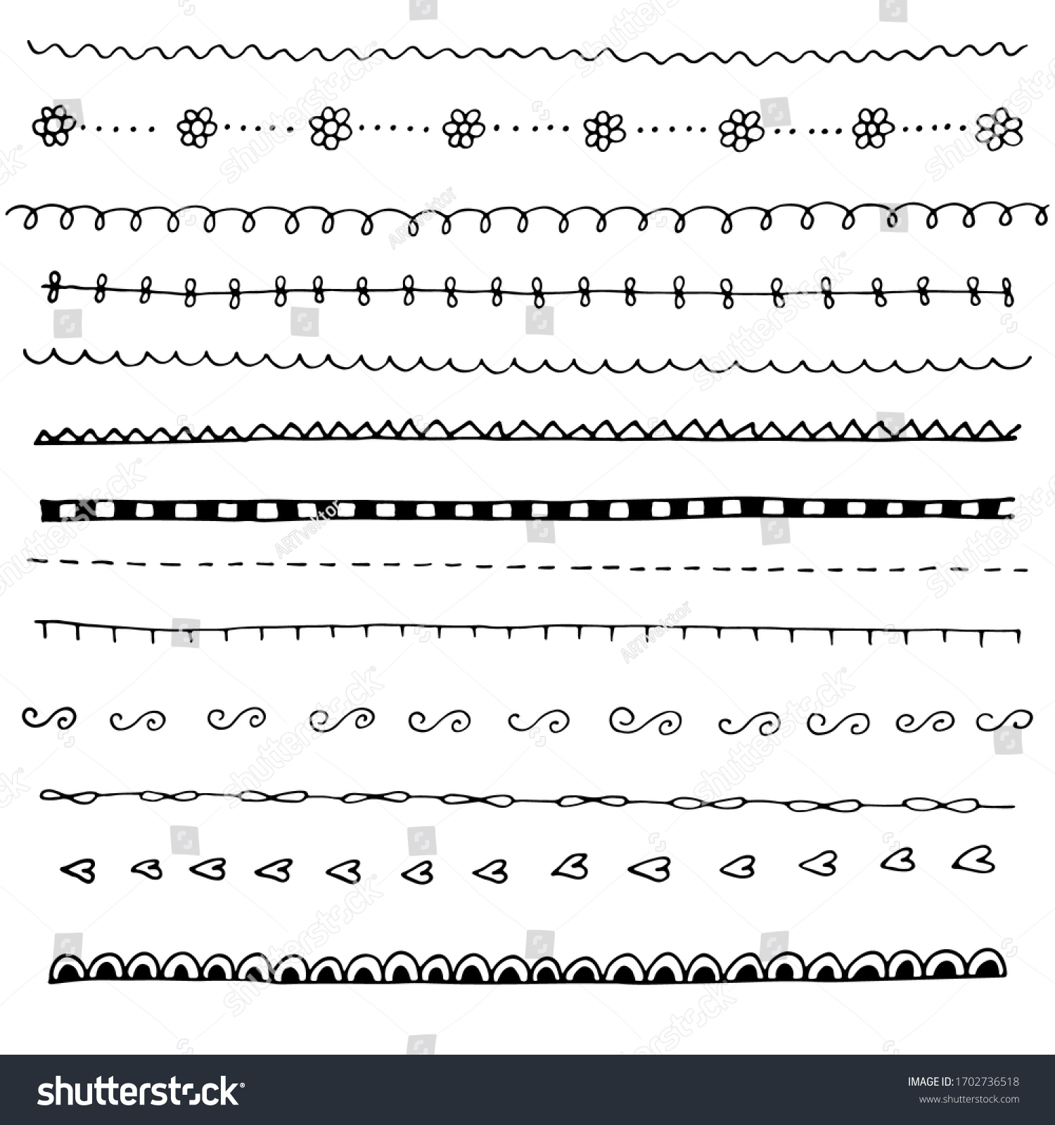 Collection Hand Drawn Line Borders Set Stock Vector (Royalty Free ...