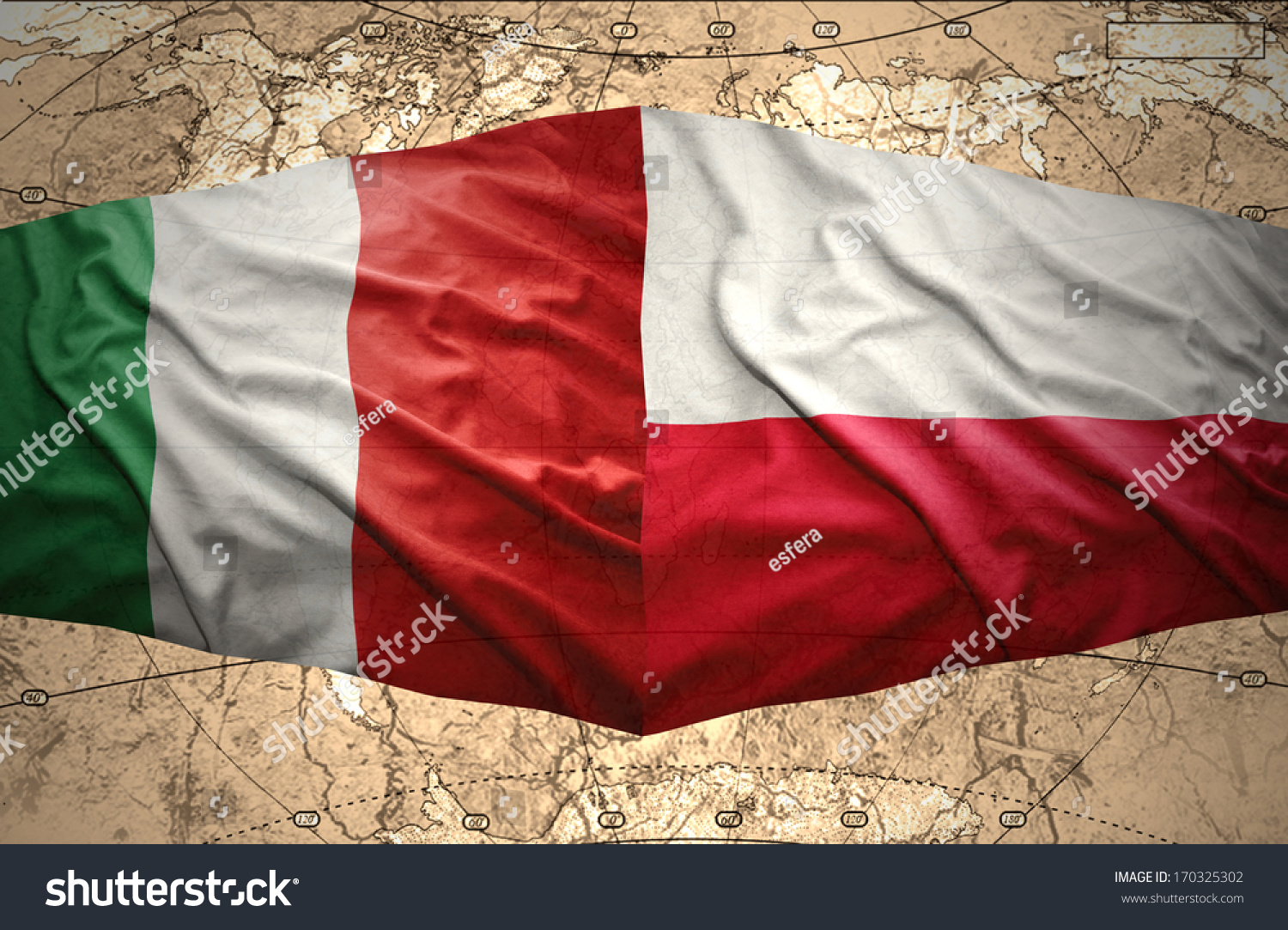 Waving Polish Italian Flags Political Map Stock Illustration 170325302