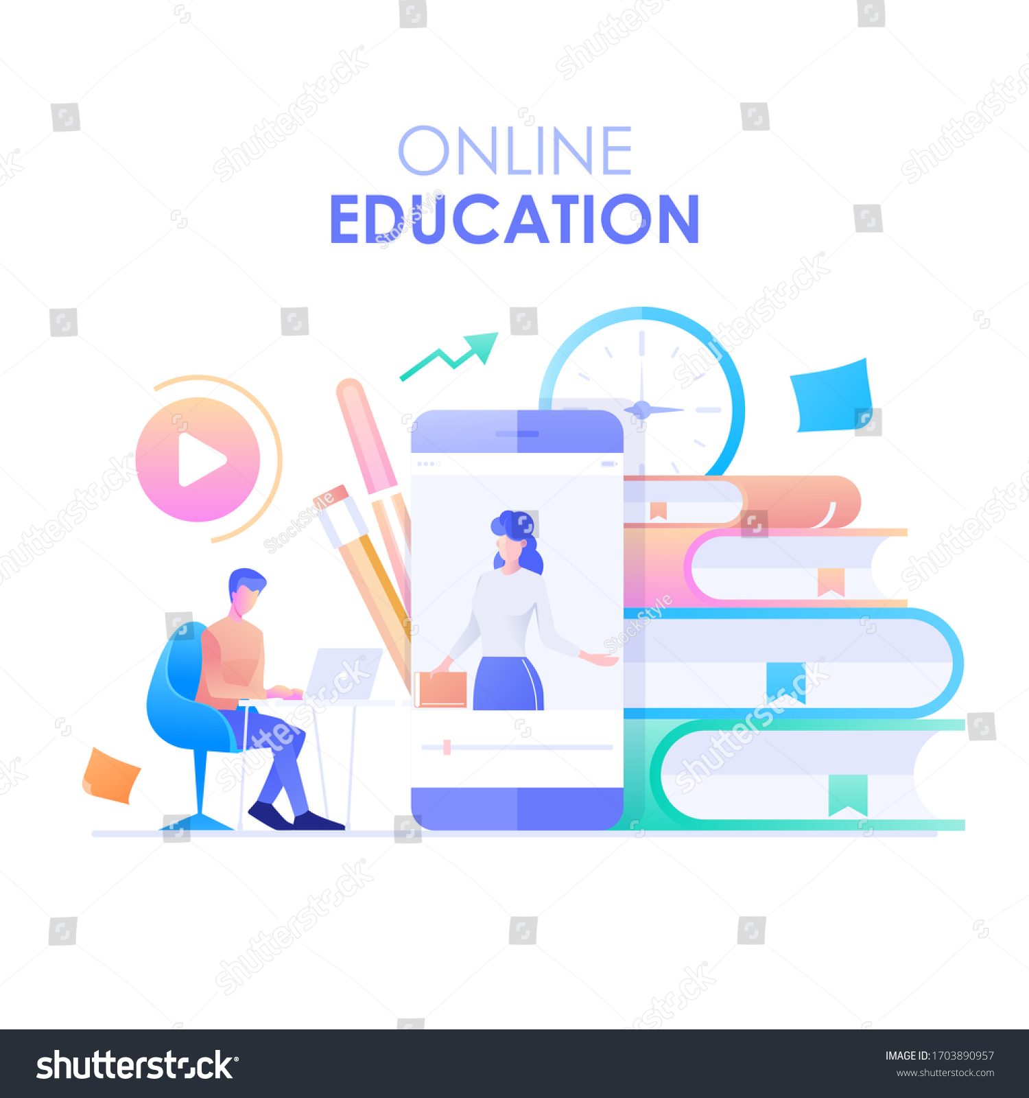 Online Education Flat Design Mans Character Stock Vector (Royalty Free ...