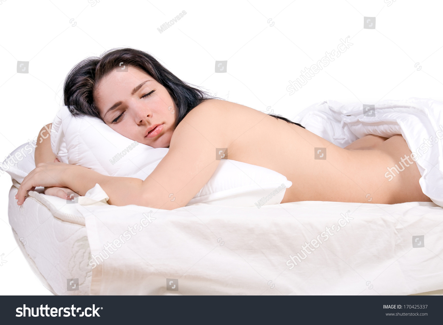 Beautiful Girl Sleep On Bed Naked Stock