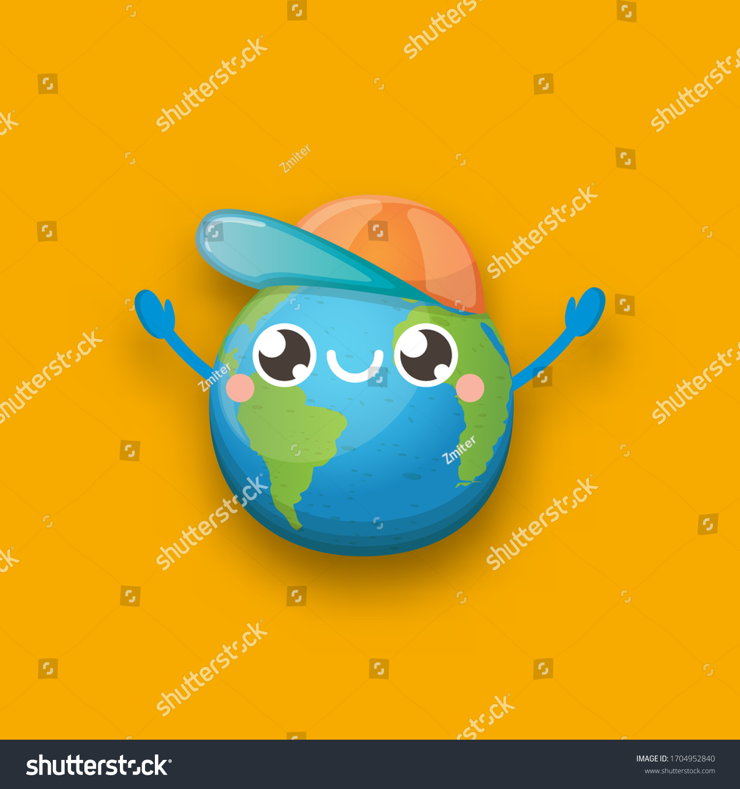 Cartoon Cute Smiling Earth Planet Character เวกเตอร์สต็อก ปลอดค่า