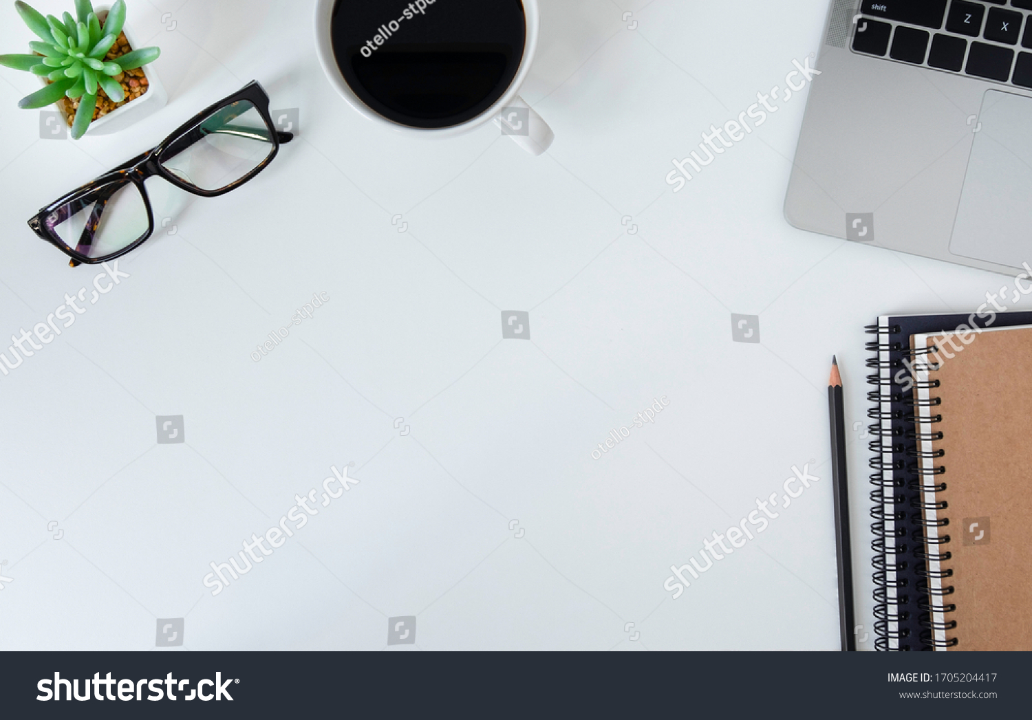 Workplace Office White Desk Top View Stock Photo 1705204417 | Shutterstock