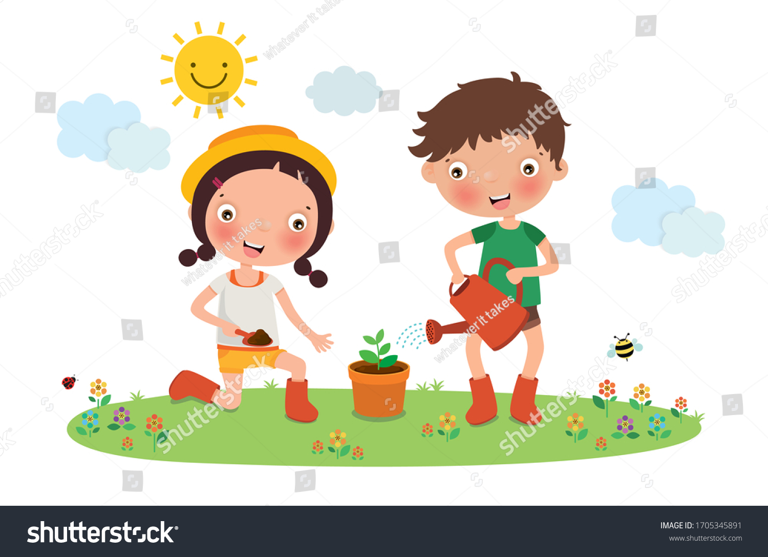 Kids Planting Tree Vector Illustration Stock Vector (Royalty Free ...