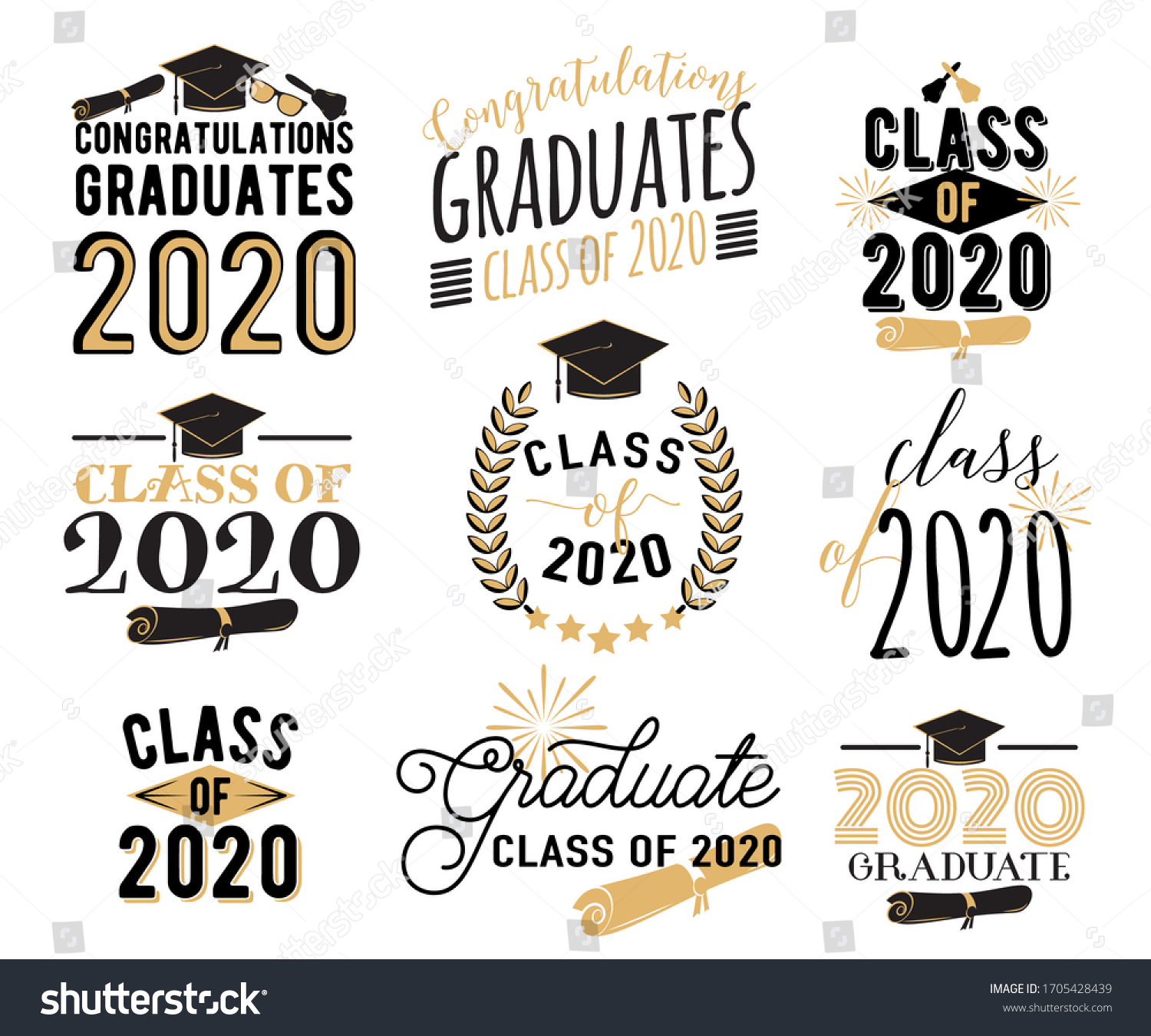 Congratulation Graduation Wishes Overlays Lettering Labels Stock Vector ...