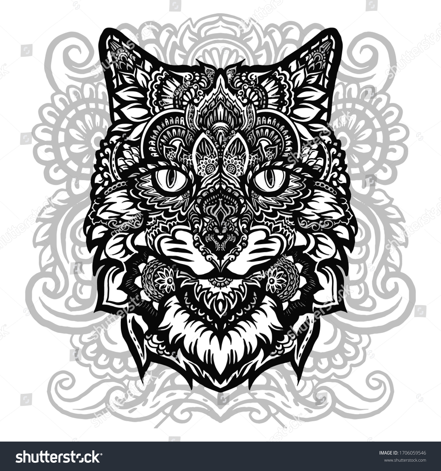 Cat Head Zentangle Art Stock Vector (Royalty Free) 1706059546 ...