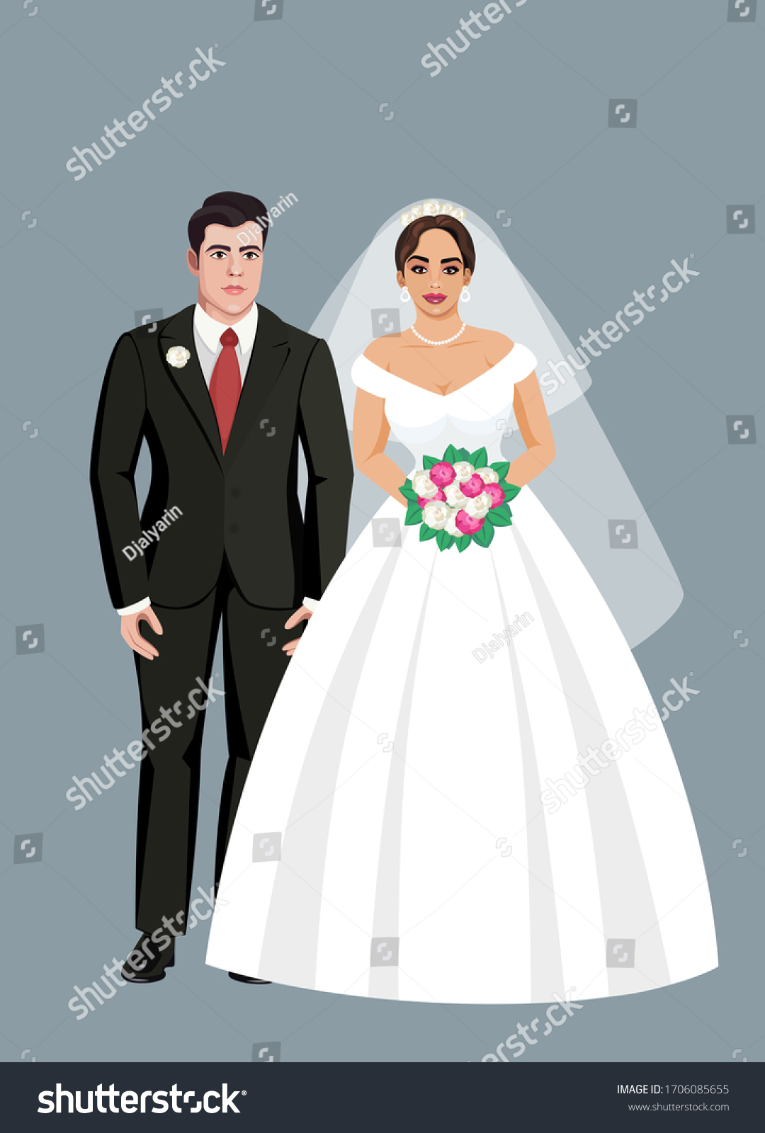 Vector Illustration Beautiful Wedding Couple Bride Stock Vector Royalty Free