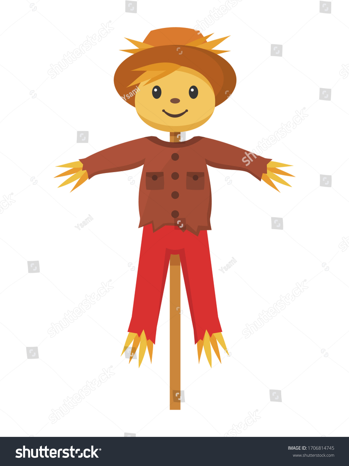 Cheerful Scarecrow Cartoon Character Vector Illustration Stock Vector ...