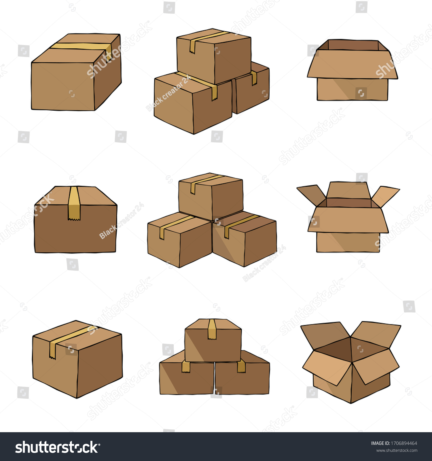 Set Boxes Drawing Style Vector Stock Vector (royalty Free) 1706894464 