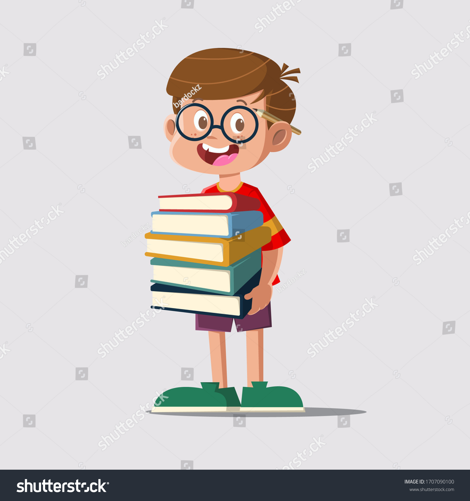 Boy Carry Pile Books Stock Vector (Royalty Free) 1707090100 | Shutterstock