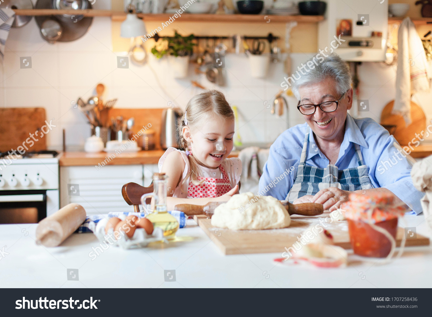 Family Cooking Home Grandmother Child Have Stock Photo 1707258436 