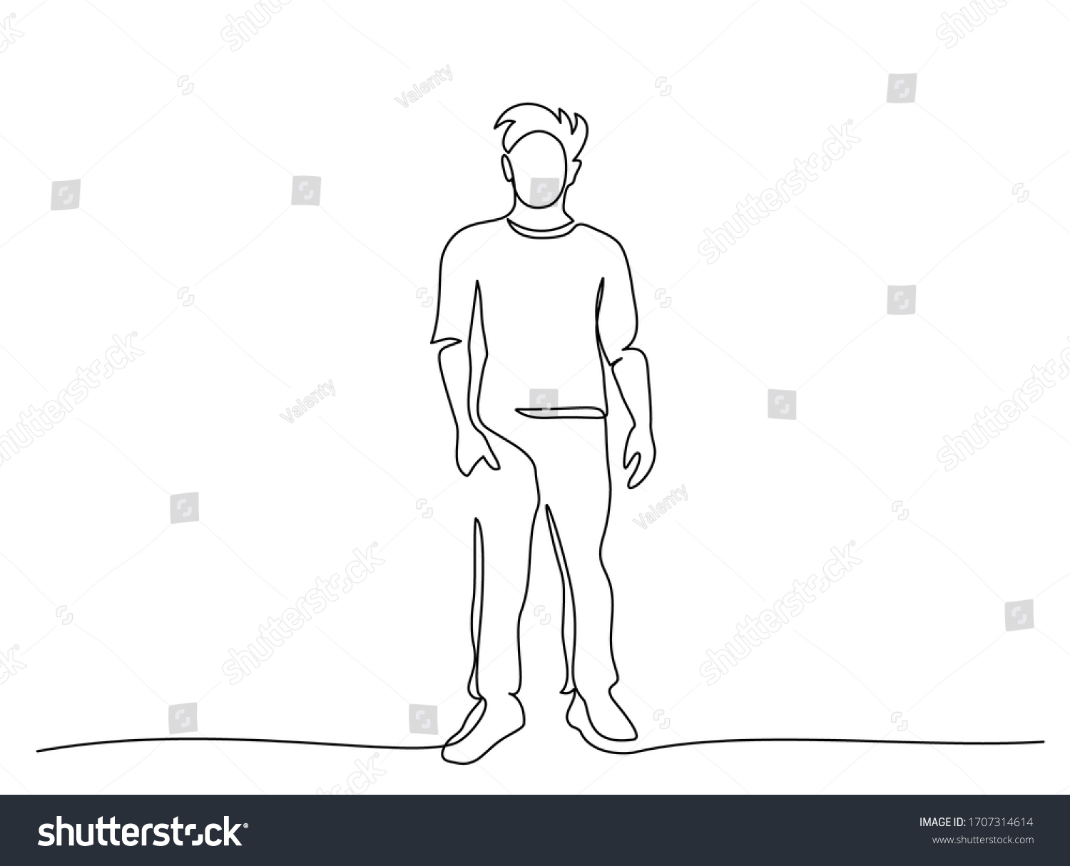 Continuous One Line Drawing Standing Man Stock Vector Royalty Free