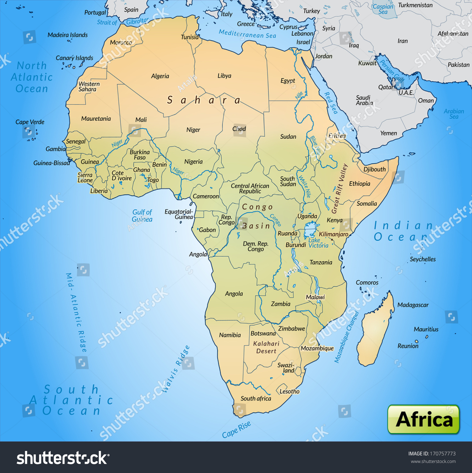 Map Africa Overview Map Pastel Orange Stock Illustration 170757773 ...