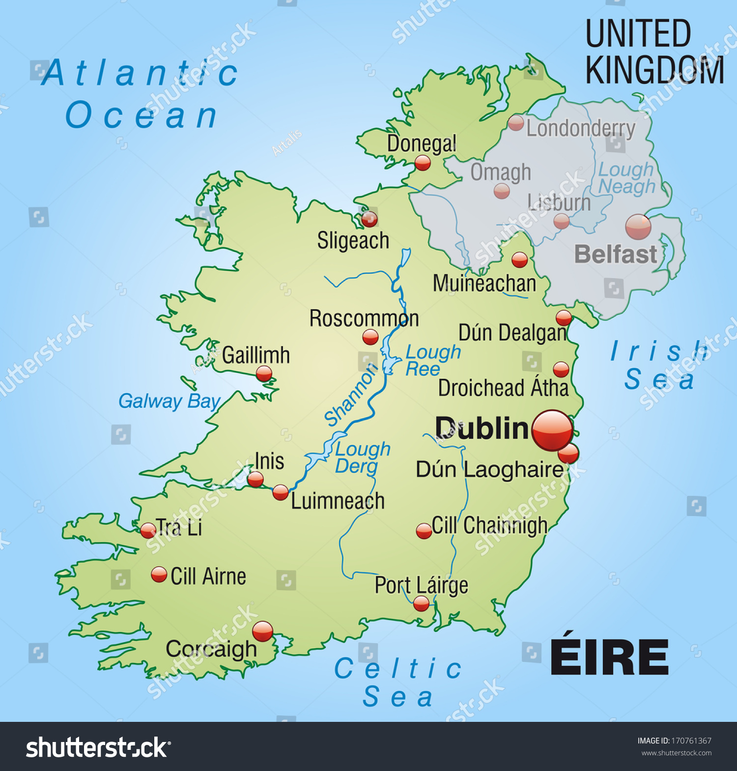 Map Ireland Overview Map Pastel Green Stock Illustration 170761367 