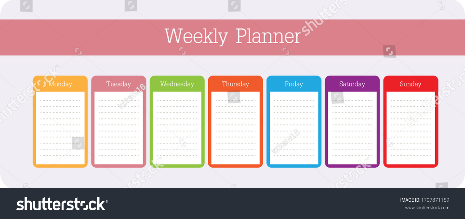 Multicolored Vector Schedule Weekly Planner Template Stock Vector ...