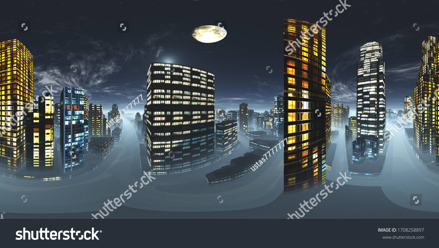 Night City Hdri Equidistant Projection Spherical Stock Illustration ...