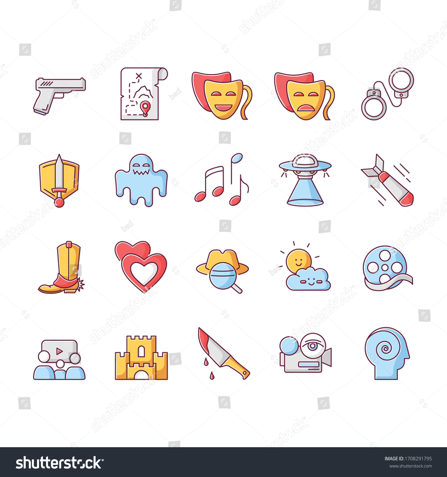 Movie Genres Rgb Color Icons Set Stock Vector (Royalty Free) 1708291795 ...