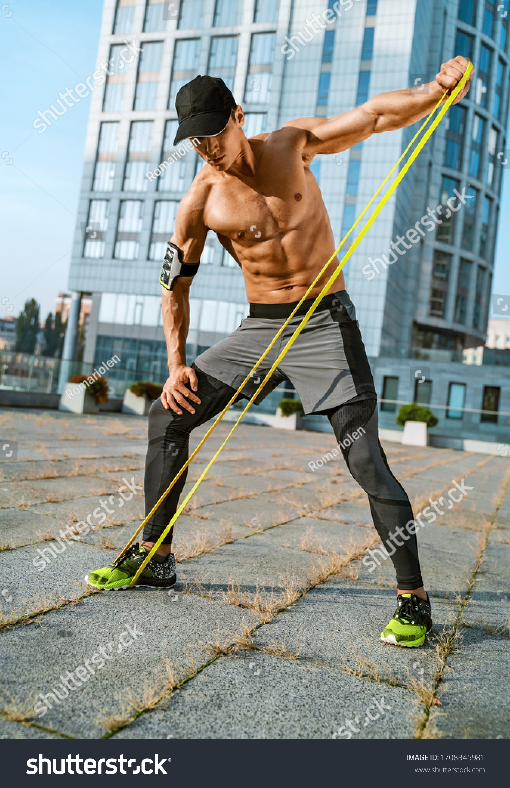 Strong Man Working Resistance Band Photo Stock Photo 1708345981 ...