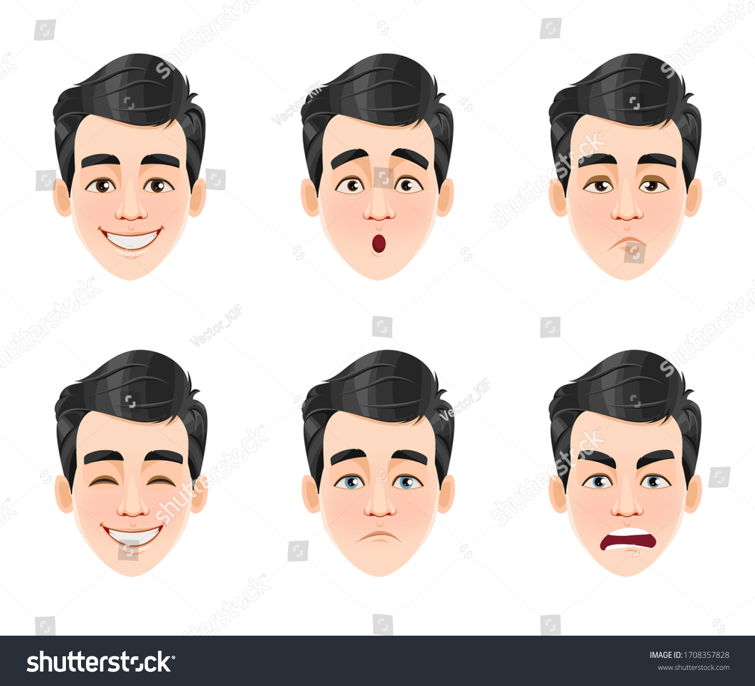 Face Expressions Handsome Man Dark Hair Stock Vector (Royalty Free ...